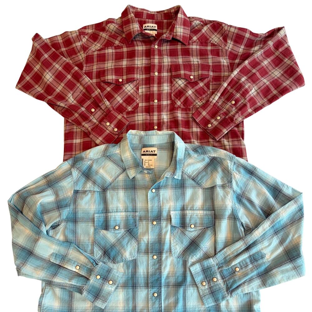 Ariat Retro Fit Men's XL Pearl Snap Flannel Cotton Button Down Shirt Lot